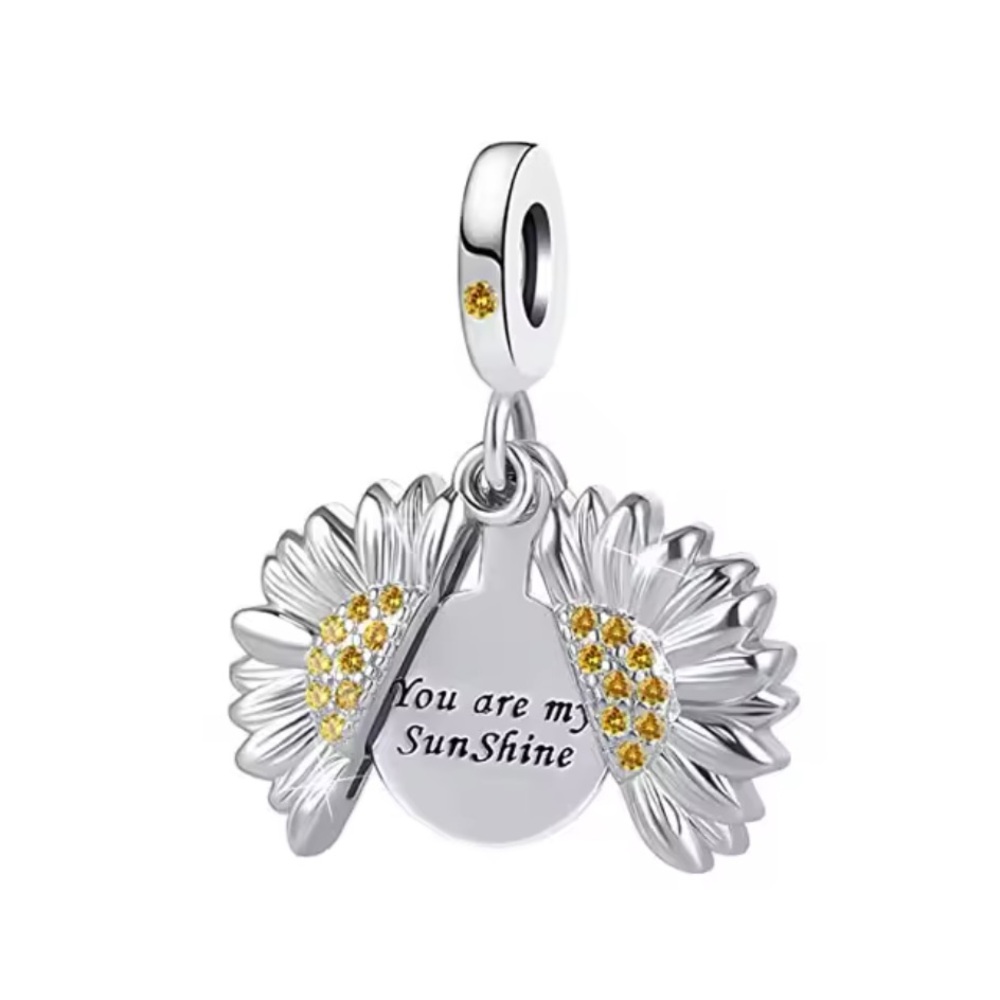NWOT Openable Sunflower You Are My Sunshine Dangle Charm Sterling Silver 925